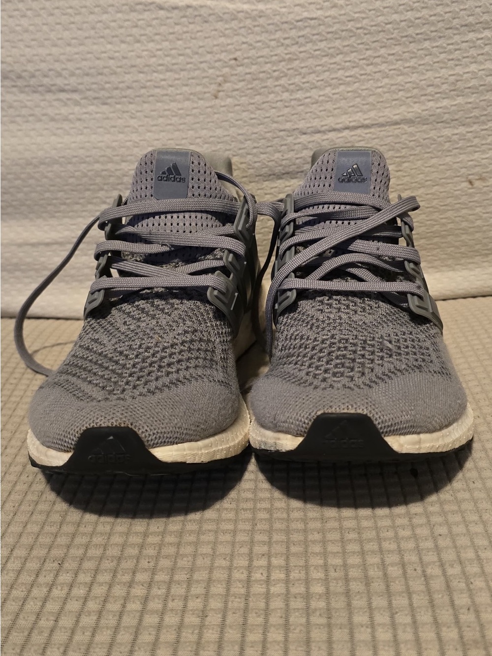 adidas Men's Light Grey Knit Athletic Sneakers
